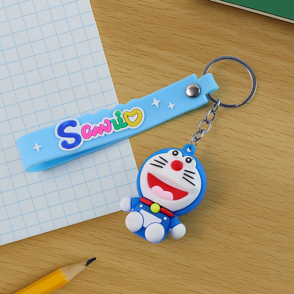 Cute Cartoon Silicone 3D Key Chain with Metal Hook & Strap (Pack of 1 / Mix Design)