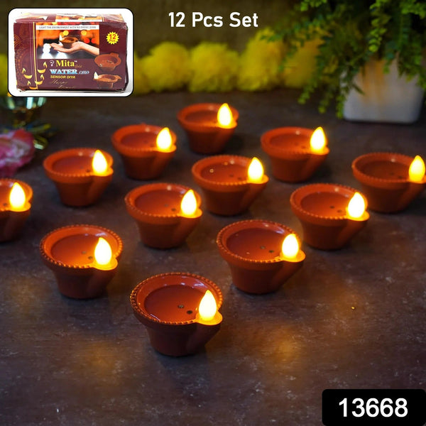 Water Sensor Diyas for Diwali Decoration, Diwali (12 Pcs Set)