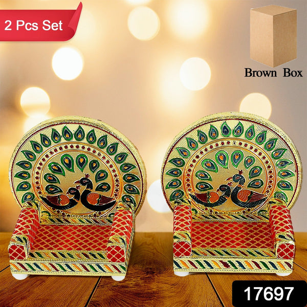Meenakari Work Laddu Gopal Singhasan  / Sihasan for Pooja Mandir Wooden Krishna Ladoo Bal Gopal Sofa Asan, Home Decorative Premium Look Decorative Singhasan Suitable For Home, Office, Restaurant (2 Pc Set)