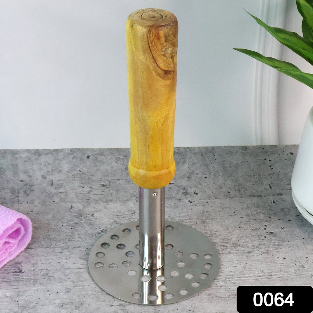 Stainless Steel Potato Masher, Pav Bhaji Masher with wooden handle